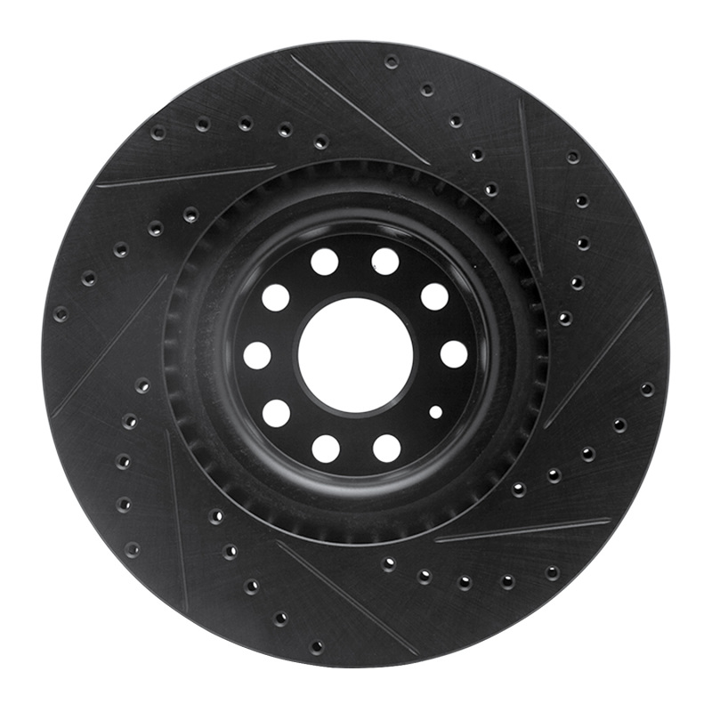 Audi S3 Brake Rotor (1) - Front Left - R1 Concepts - Drilled & Slotted - Black - `06-`13